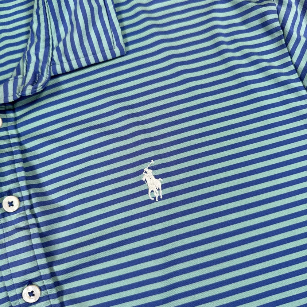 RLX Ralph Lauren Polo Shirt Mens XL Blue Striped Performance Short Sleeve Good - Picture 3 of 11
